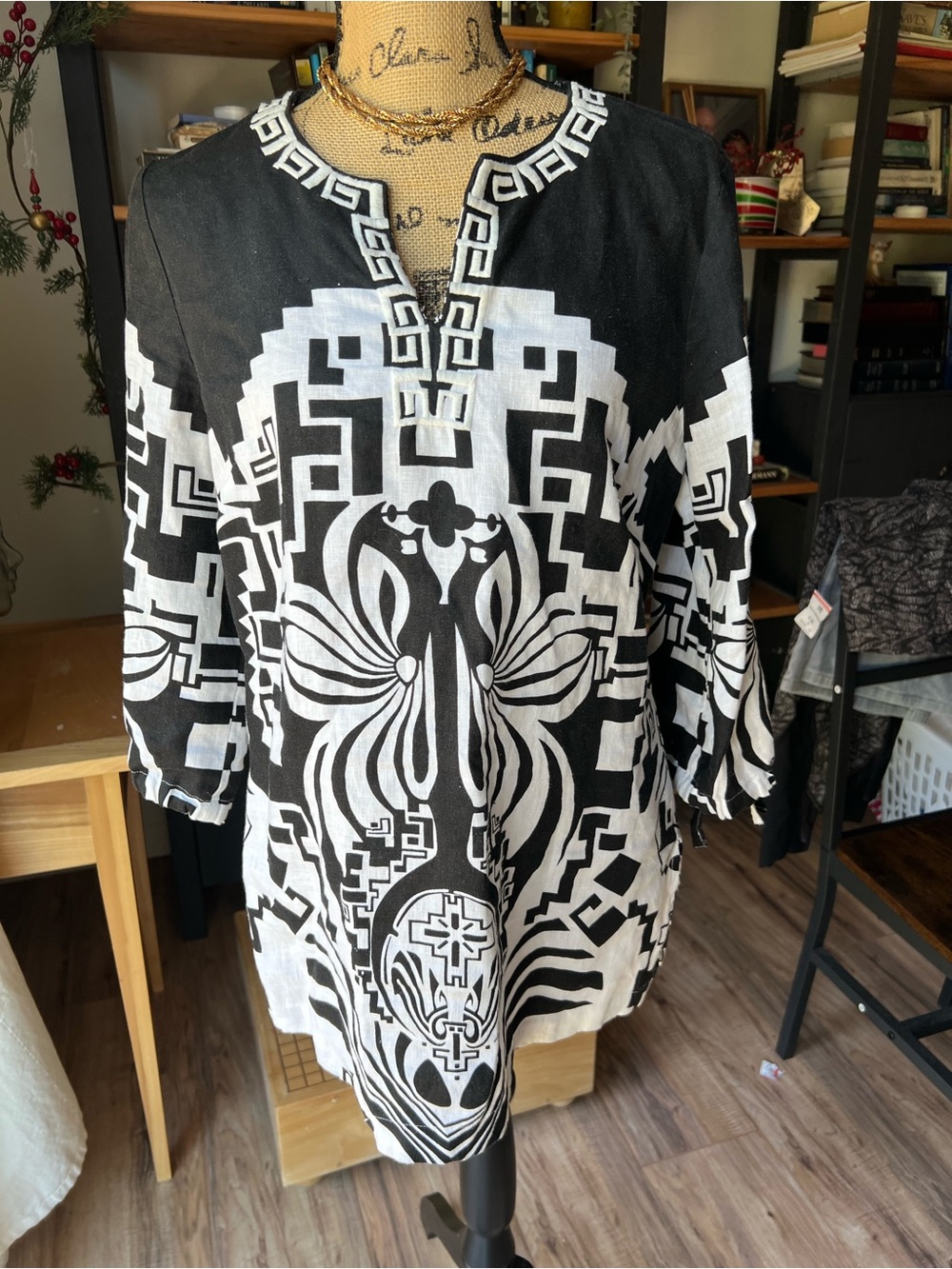Style & Co. Black and White Geometric Print Tunic